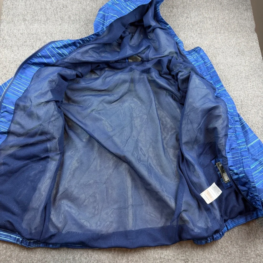 Eddie Bauer Windbreaker Jacket Kids L (14/16) Blue Striped Hooded Mesh‎ Lined